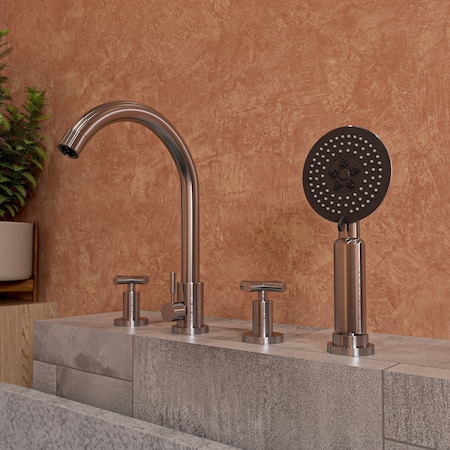 Alfi Brand Brushed Nickel Deck Mount Tub Filler W/ Hand Held Showerhead AB2503-BN